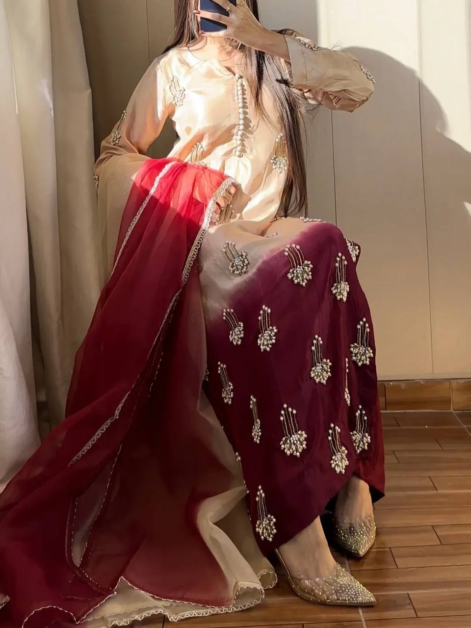 Diya's Real Bids And Moti Hand Work Suit