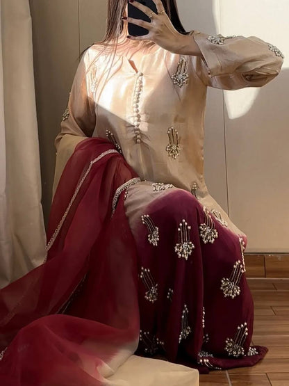 Diya's Real Bids And Moti Hand Work Suit