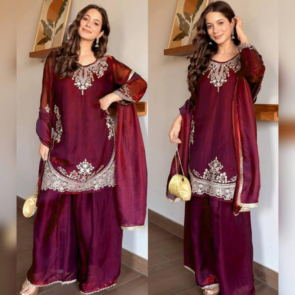 Elegance in maroon, where tradition meets modern style