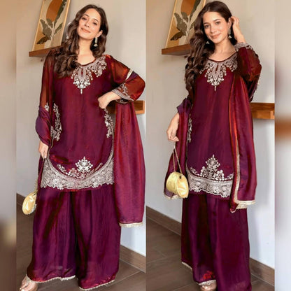 Elegance in maroon, where tradition meets modern style