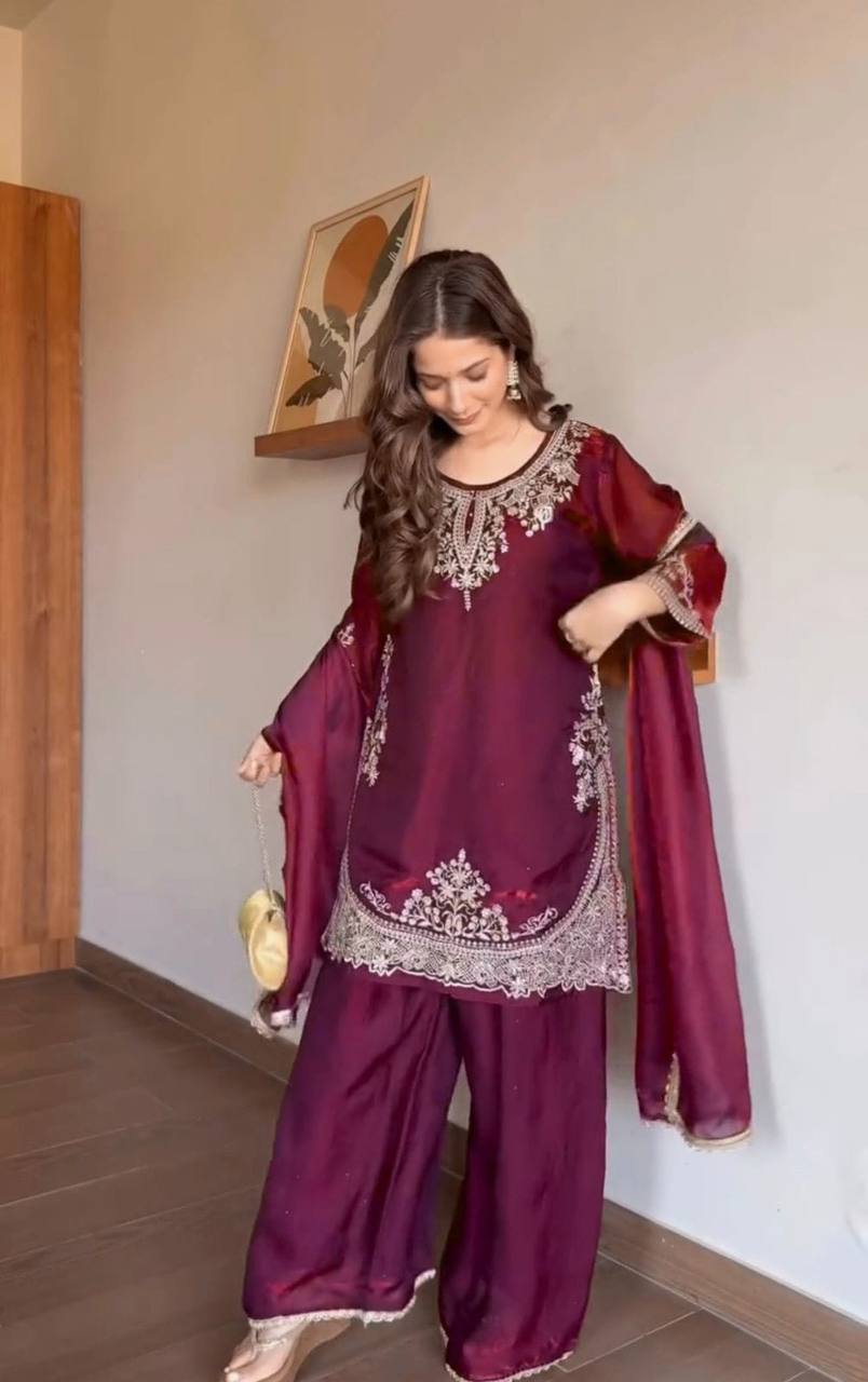 Elegance in maroon, where tradition meets modern style