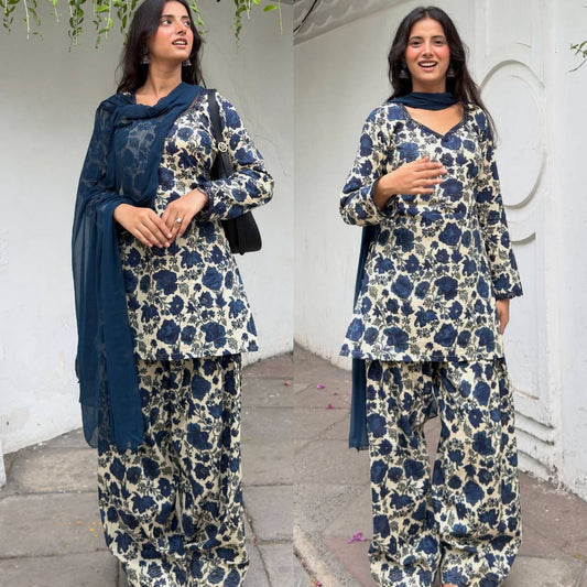Elegant Cotton Floral Print Ethnic Kurta Set for Women