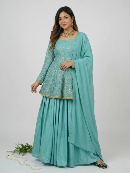 Raha Sea Green Fandy Silk Lehenga Set