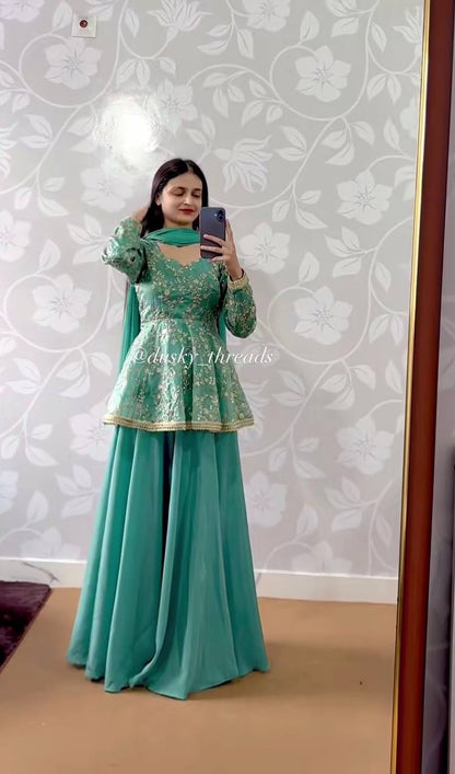 Raha Sea Green Fandy Silk Lehenga Set
