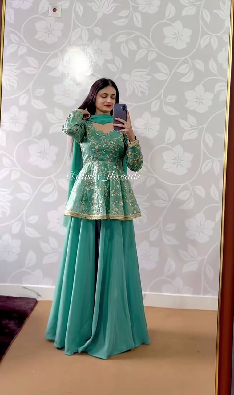 Raha Sea Green Fandy Silk Lehenga Set