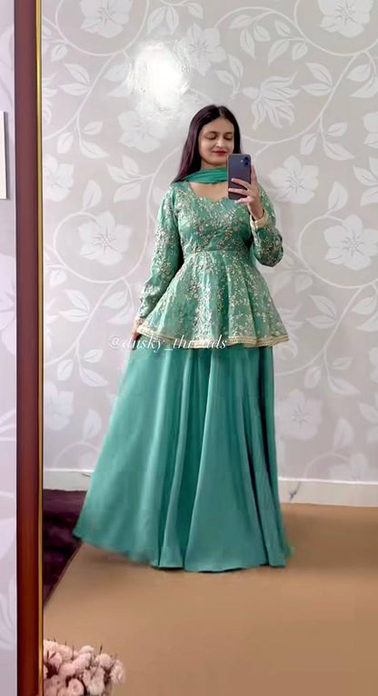 Raha Sea Green Fandy Silk Lehenga Set