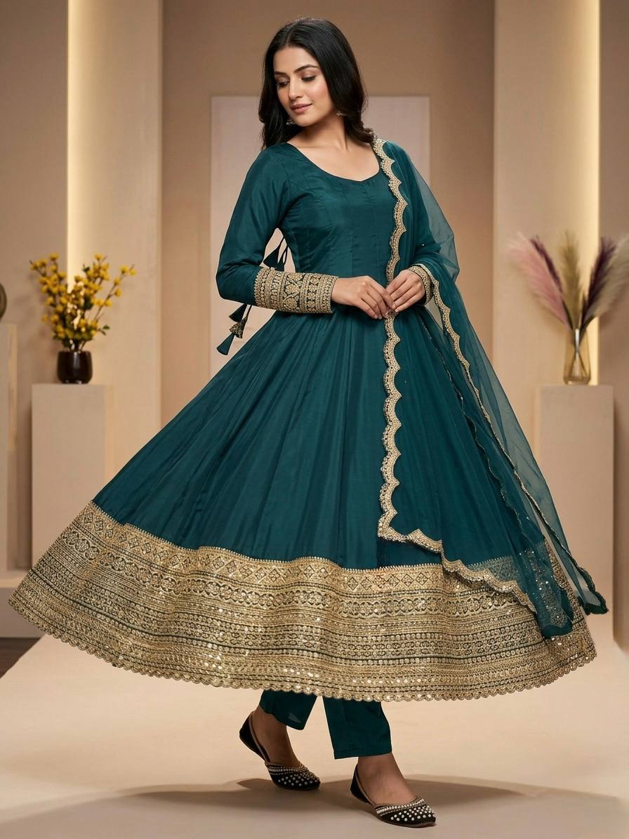 Royal Teal Anarkali Look For Modern Ethnic Fashion