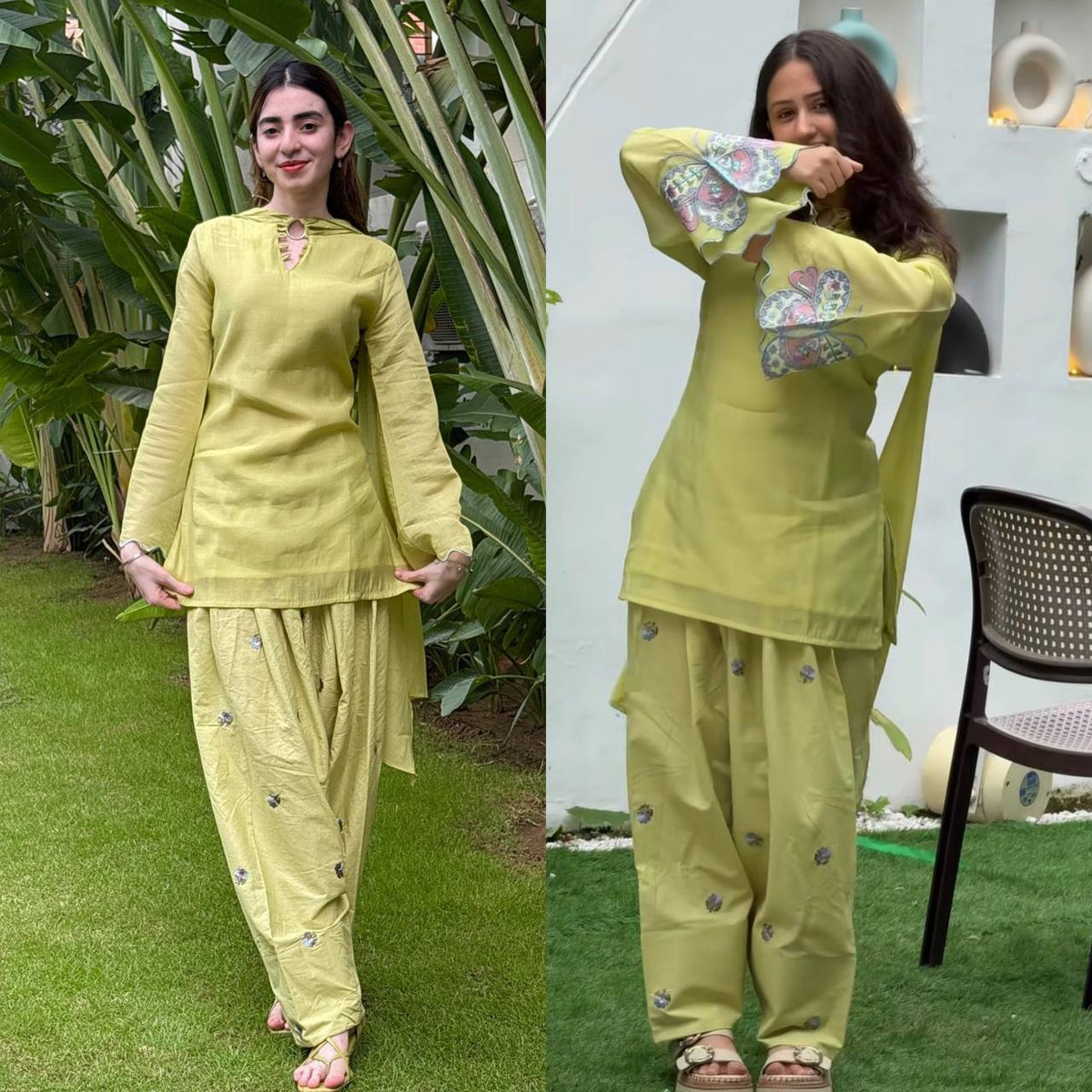 Olive Green Floral Embroidered Straight Kurta with Farshi salwar