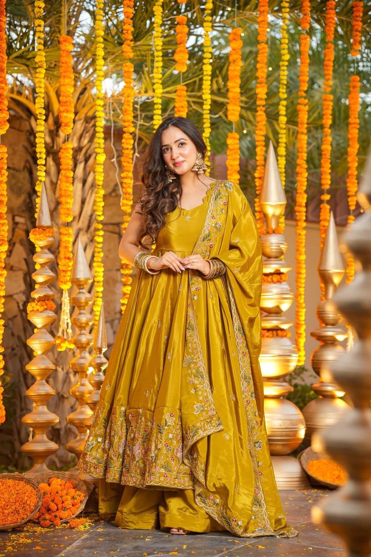 Ocira Mustard Silk Anarkali Suit Set