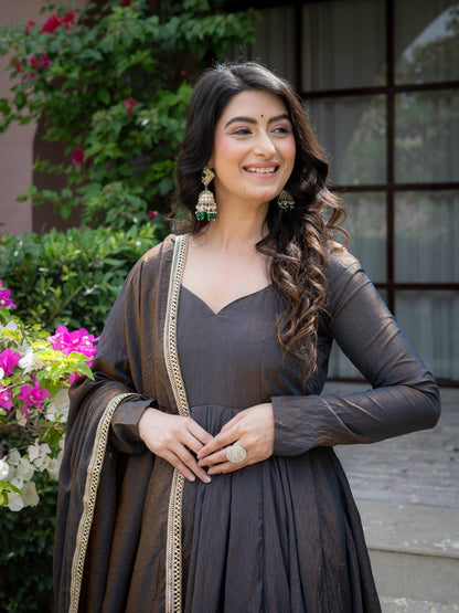 Vaanzya Silk Anarkali Suit Set with Dupatta