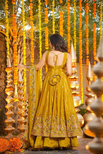 Ocira Mustard Silk Anarkali Suit Set
