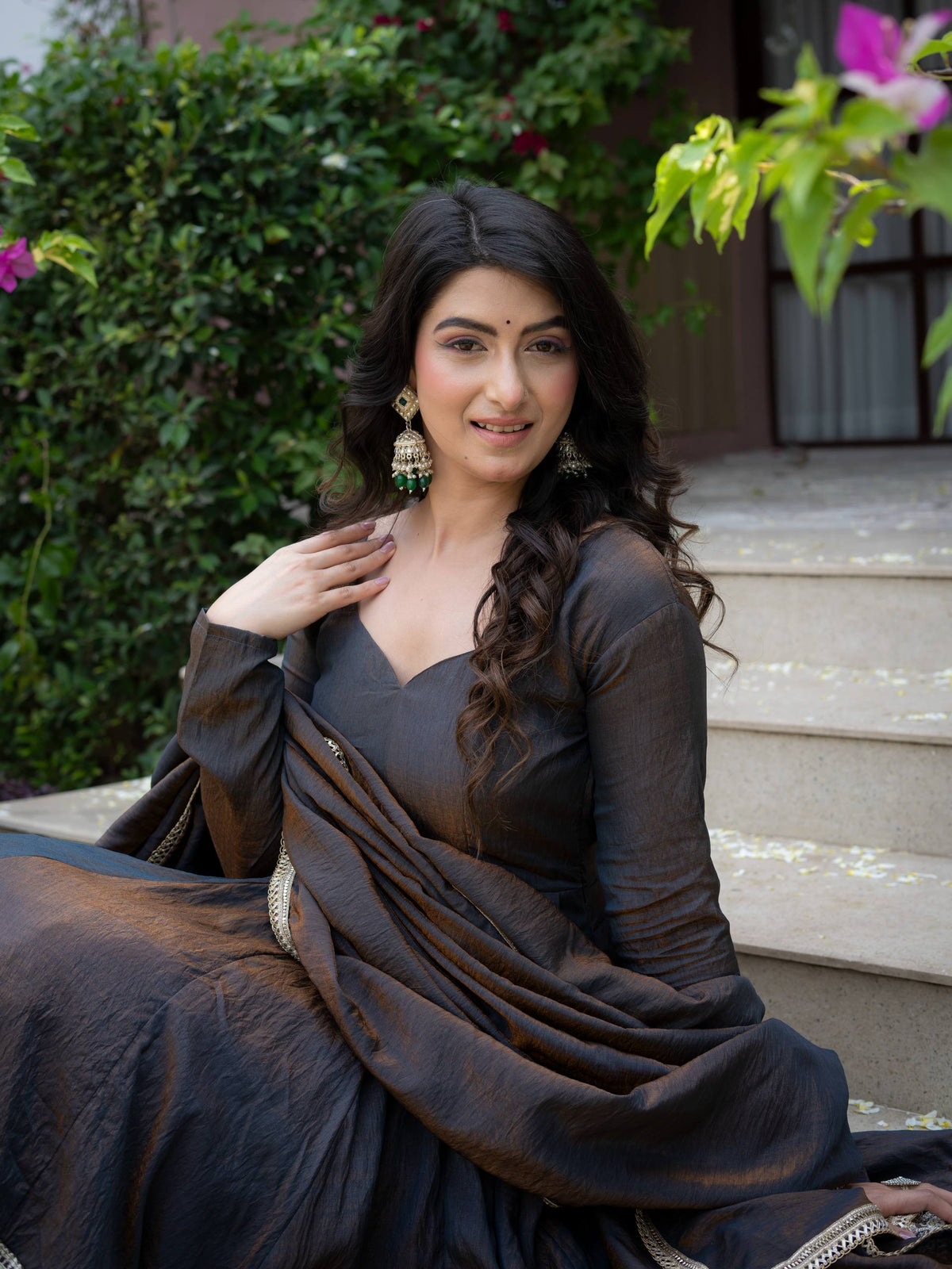 Vaanzya Silk Anarkali Suit Set with Dupatta