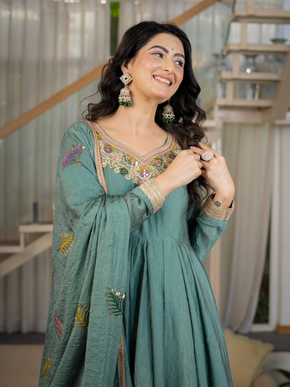 Mihira Teal Green Heavy Anarkali Suit Set